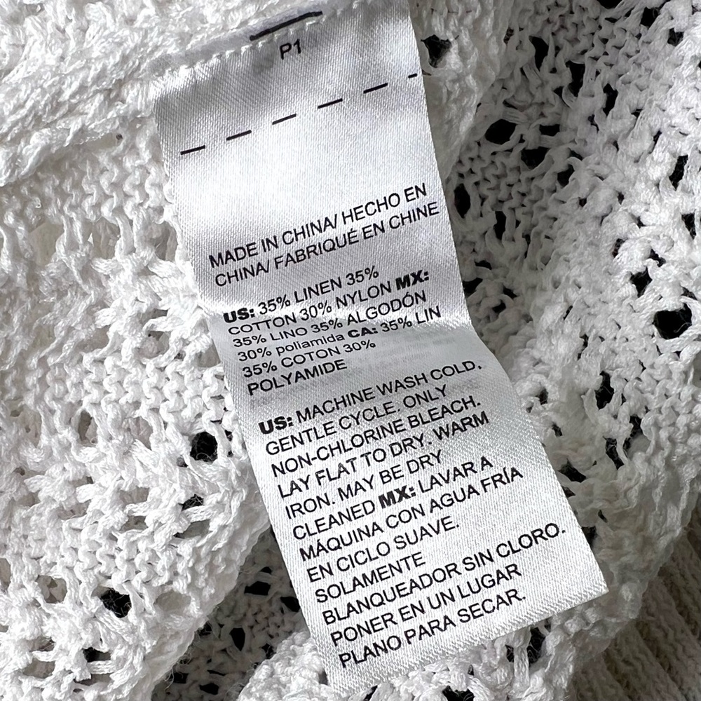 WHBM White LINEN Blend Open Knit Sweater Women’s Small V-Neck - Picture 8 of 10